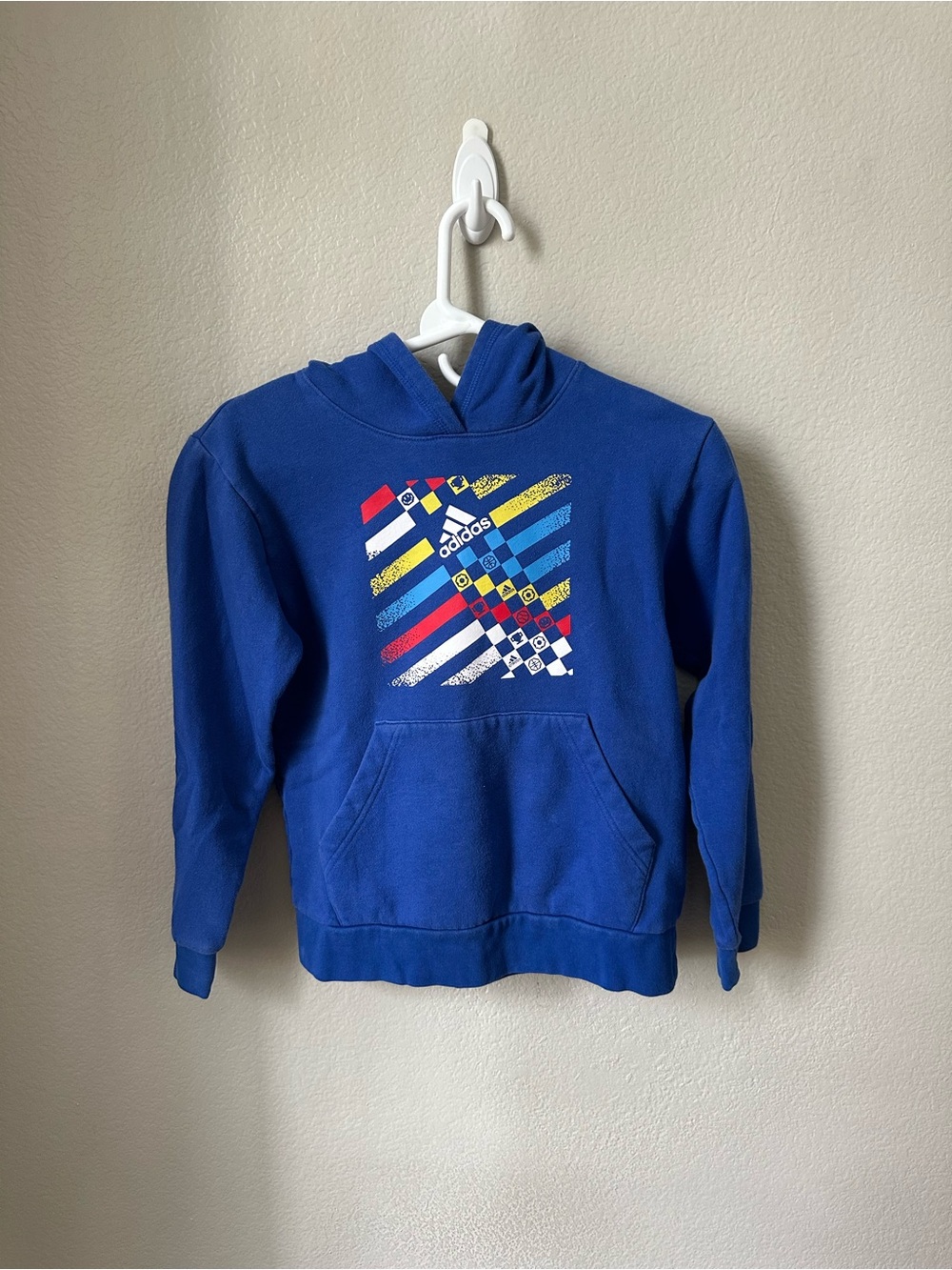 adidas Royal Blue Kids Hoodie with Multicolor Graphic